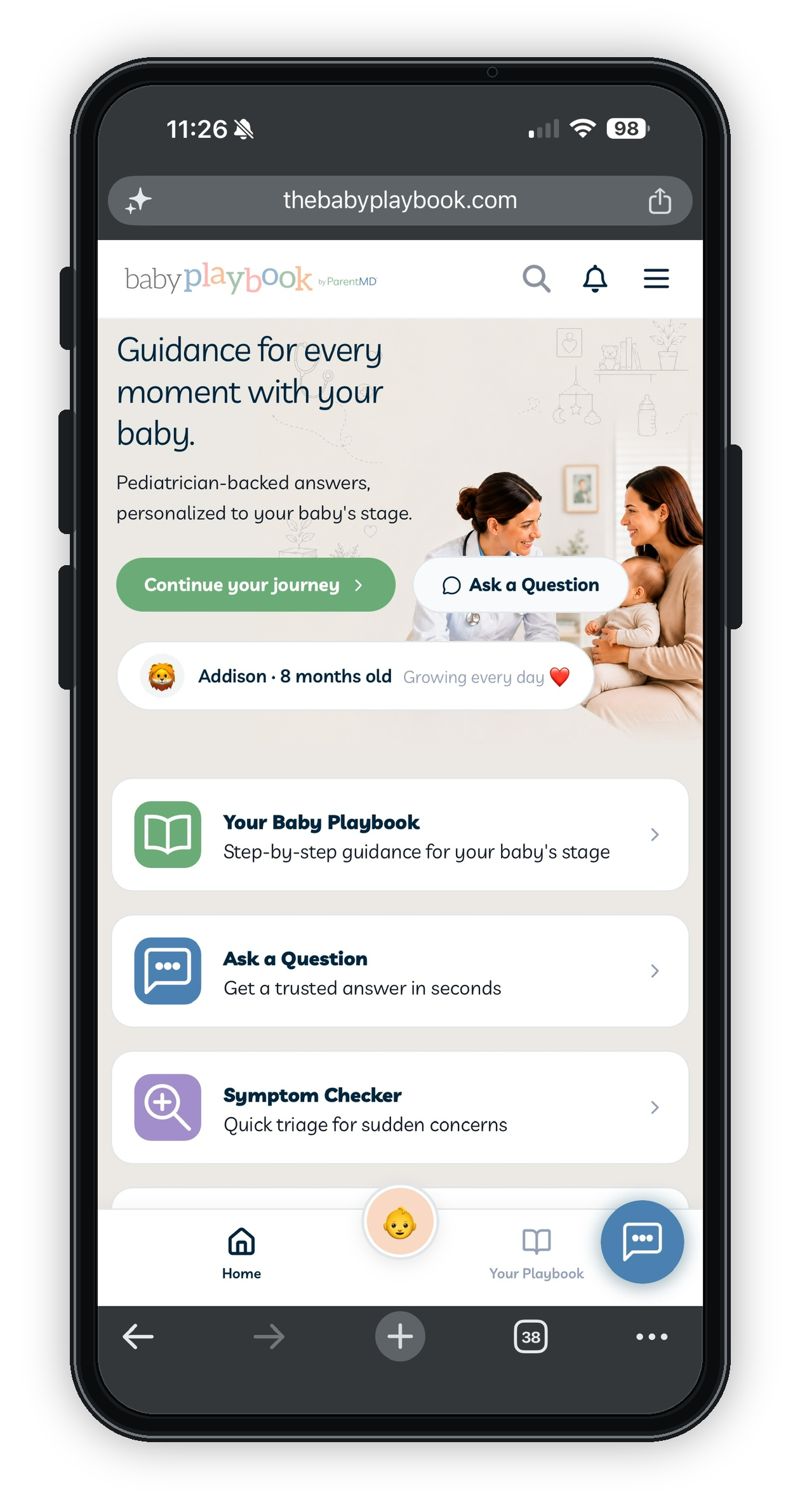Baby Playbook app on a phone